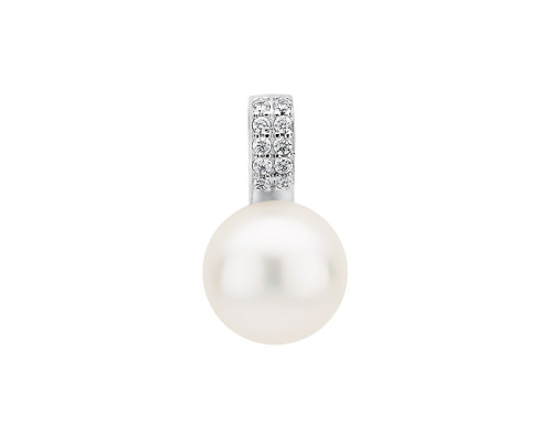 Pendant without chain with pearls: freshwater, white, 10.0-10.5 мм — rhodium plated silver 925