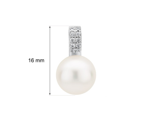 Pendant without chain with pearls: freshwater, white, 10.0-10.5 мм — rhodium plated silver 925
