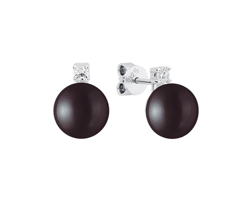 Stud earrings with pearls: freshwater, black, 9.0-9.5 мм — rhodium plated silver 925