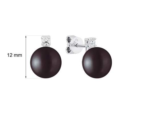 Stud earrings with pearls: freshwater, black, 9.0-9.5 мм — rhodium plated silver 925