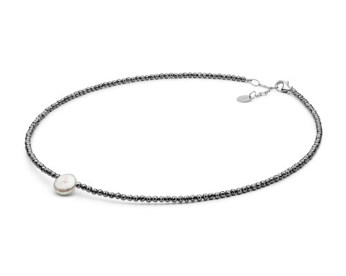 Ogrlica od poludragog kamenja: slatkovodni biser, terahercnih — rodinirano srebro 925