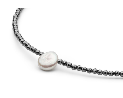 Ogrlica od poludragog kamenja: slatkovodni biser, terahercnih — rodinirano srebro 925