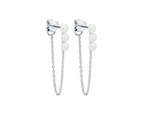 Stud earrings with pearls: freshwater, white, 3.5-4.0 мм — rhodium plated silver 925
