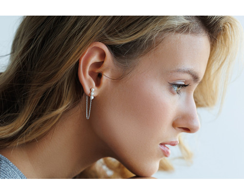 Stud earrings with pearls: freshwater, white, 3.5-4.0 мм — rhodium plated silver 925