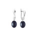 Latch back earrings with pearls: freshwater, black, 8.5-9.0 мм — rhodium plated silver 925