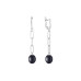 Latch back earrings with pearls: freshwater, black, 9.0-9.5 мм — rhodium plated silver 925