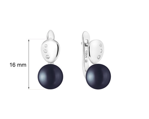 Ohrringe mit englischem Verschluss mit Perlen: Süßwasser, schwarz, 8.5-9.0 мм — rhodiniertes Silber 925