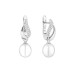 Latch back earrings with pearls: freshwater, white, 8.0-8.5 мм — rhodium plated silver 925
