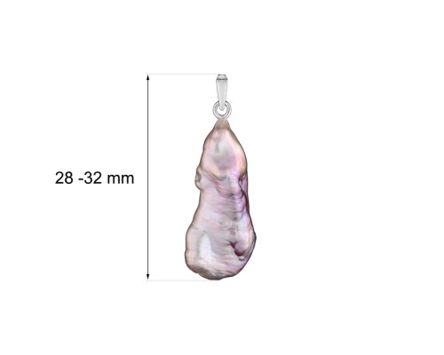 Pendant without chain with pearls: freshwater, lavender — rhodium plated silver 925