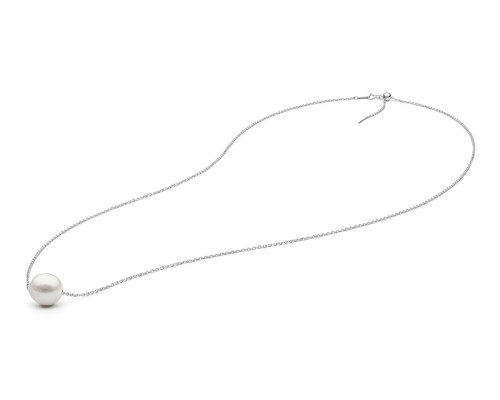 Collierkette mit Perlen: Süßwasser, weiß, 11.0-13.0 мм — rhodiniertes Silber 925