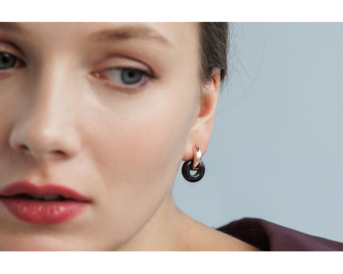 Semi-precious earrings: onyx — 14K rose gold plated 925 sterling silver