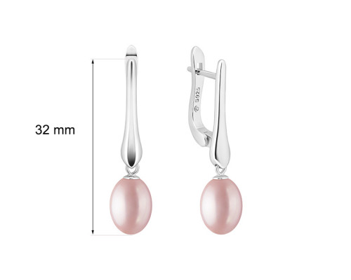 Ohrringe mit englischem Verschluss mit Perlen: Süßwasser, lavendel, 8.0-8.5 мм — rhodiniertes Silber 925