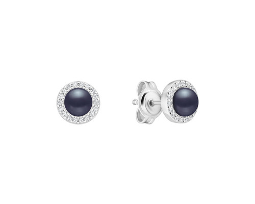 Stud earrings with pearls: freshwater, black, 4.0-4.5 мм — rhodium plated silver 925