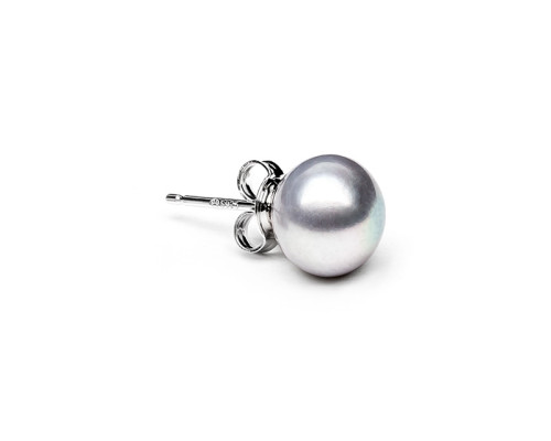 Stud earrings with pearls: freshwater, gray, 8.0-9.0 мм — rhodium plated silver 925