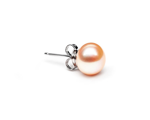 Stud earrings with pearls: freshwater, pink, 8.0-9.0 мм — rhodium plated silver 925