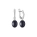 Latch back earrings with pearls: freshwater, black, 8.5-9.0 мм — rhodium plated silver 925