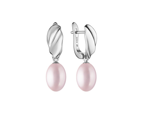 Ohrringe mit englischem Verschluss mit Perlen: Süßwasser, lavendel, 8.0-8.5 мм — rhodiniertes Silber 925