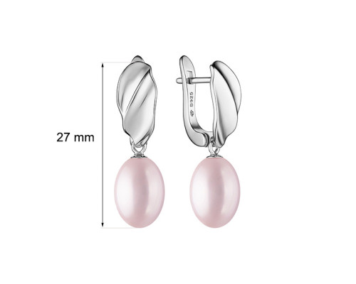 Ohrringe mit englischem Verschluss mit Perlen: Süßwasser, lavendel, 8.0-8.5 мм — rhodiniertes Silber 925