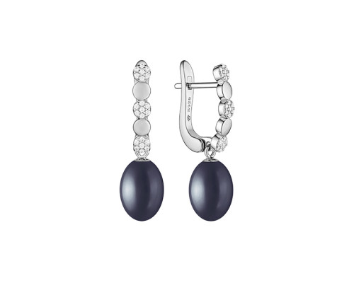 Ohrringe mit englischem Verschluss mit Perlen: Süßwasser, schwarz, 7.5-8.0 мм — rhodiniertes Silber 925