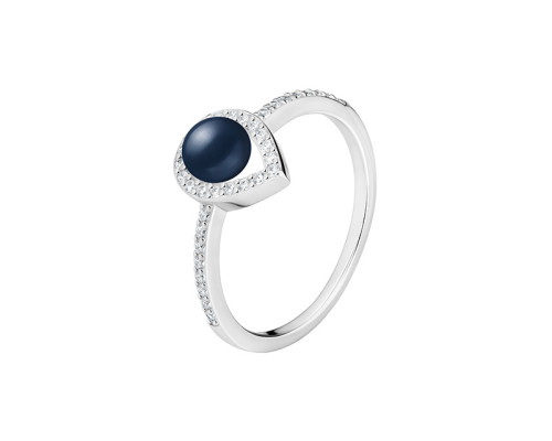 Ring with pearls: freshwater, black, semi-round, 4.0-4.5 мм — rhodium plated silver 925