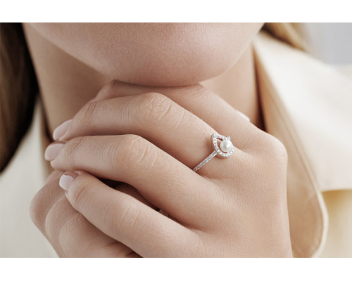 Ring with pearls: freshwater, black, semi-round, 4.0-4.5 мм — rhodium plated silver 925