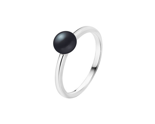 Ring with pearls: freshwater, black, semi-round, 6.0-6.0 мм — rhodium plated silver 925