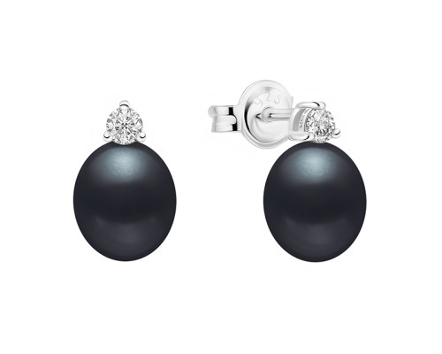 Stud earrings with pearls: freshwater, black, 6.5-7.0 мм — rhodium plated silver 925