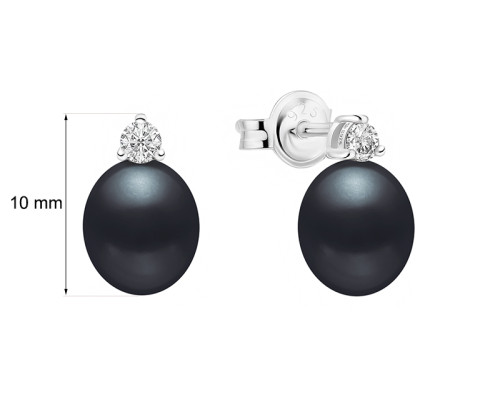 Stud earrings with pearls: freshwater, black, 6.5-7.0 мм — rhodium plated silver 925