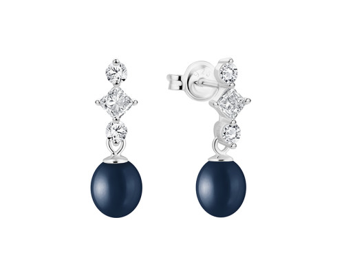 Ohrstecker mit Perlen: Süßwasser, schwarz, Reisform, 5.5-6.0 мм — rhodiniertes Silber 925