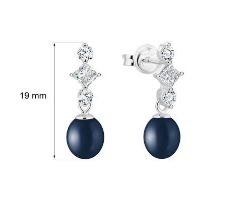 Ohrstecker mit Perlen: Süßwasser, schwarz, Reisform, 5.5-6.0 мм — rhodiniertes Silber 925
