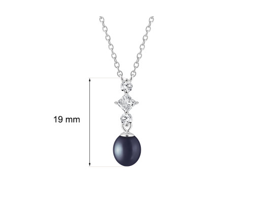 Pendant necklace with pearls: freshwater, black, rice, 5.5-6.0 мм — rhodium plated silver 925