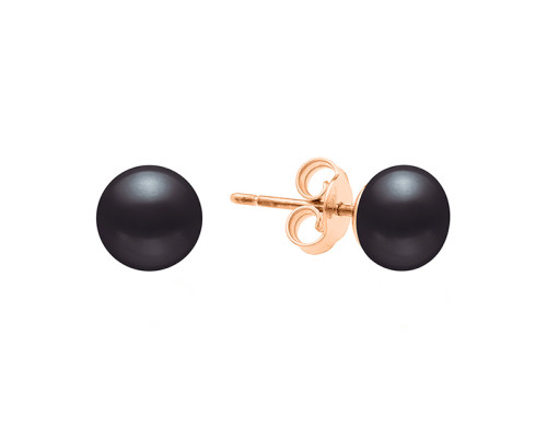 Stud earrings with pearls: freshwater, black, 6.5-7.0 мм — 14K rose gold