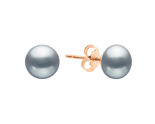 Stud earrings with pearls: freshwater, gray, 7.5-8.0 мм — 14K rose gold