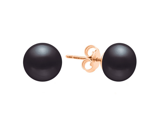 Stud earrings with pearls: freshwater, black, 8.5-9.0 мм — 14K rose gold