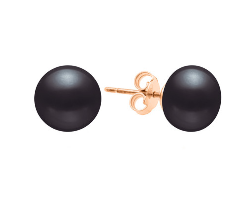Stud earrings with pearls: freshwater, black, 9.5-10.0 мм — 14K rose gold