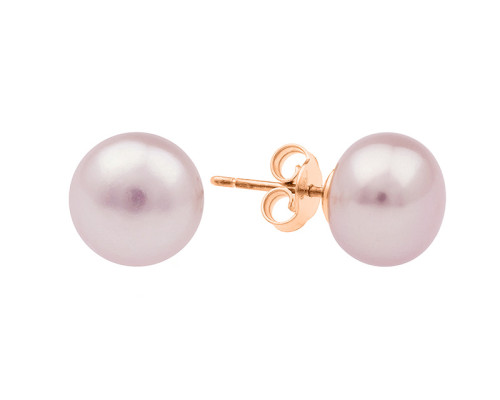 Stud earrings with pearls: freshwater, lavender, 9.5-10.0 мм — 14K rose gold