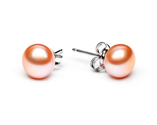 Stud earrings with pearls: freshwater, pink, 7.5-8.0 мм — rhodium plated silver 925