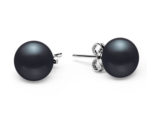 Stud earrings with pearls: freshwater, black, 9.5-10.0 мм — rhodium plated silver 925
