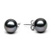Stud earrings with pearls: freshwater, black, 9.5-10.0 мм — rhodium plated silver 925