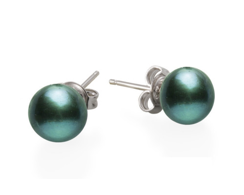 Stud earrings with pearls: freshwater, black, 9.5-10.0 мм — rhodium plated silver 925