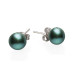 Stud earrings with pearls: freshwater, black, 9.5-10.0 мм — rhodium plated silver 925