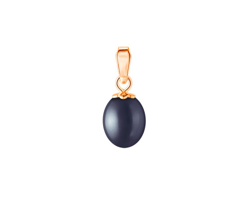 Pendant without chain with pearls: freshwater, black, rice, 6.0-7.0 мм — 14K rose gold