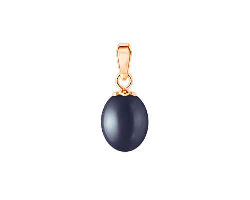Pendant without chain with pearls: freshwater, black, rice, 7.0-8.0 мм — 14K rose gold