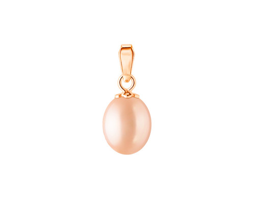 Pendant without chain with pearls: freshwater, pink, rice, 7.0-8.0 мм — 14K rose gold
