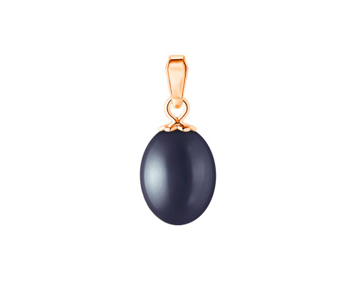 Pendant without chain with pearls: freshwater, black, rice, 8.0-9.0 мм — 14K rose gold