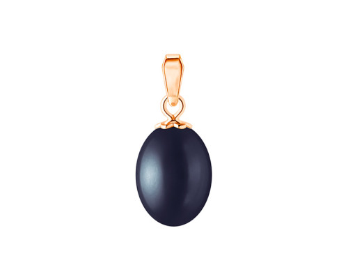 Pendant without chain with pearls: freshwater, black, rice, 9.0-10.0 мм — 14K rose gold