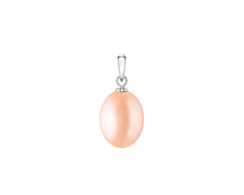 Pendant without chain with pearls: freshwater, pink, rice, 7.0-8.0 мм — rhodium plated silver 925