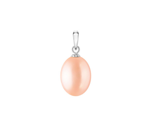 Pendant without chain with pearls: freshwater, pink, rice, 8.0-9.0 мм — rhodium plated silver 925