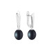 Latch back earrings with pearls: freshwater, black, rice, 8.0-8.5 мм — rhodium plated silver 925