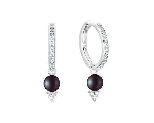 Latch back earrings with pearls: freshwater, black, semi-round, 4.5-5.0 мм — rhodium plated silver 925